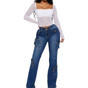 New Cargo Jeans Denim Blue Flare Cargo Snap/ Zip Pocket  NWT Sz 11 W35 L33